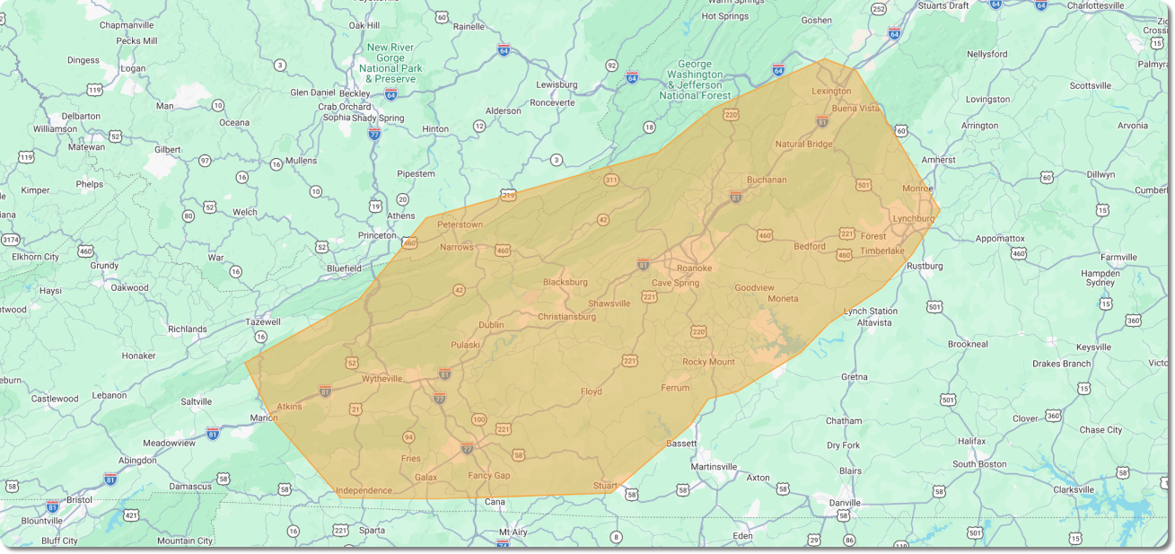 Service Map - Halls Garage Doors
